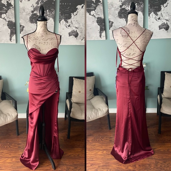 Burgundy red prom dress or formal dress - Picture 2 of 2